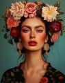 Original Art Frida Kahlo after modern makeup flowers oil painting crown